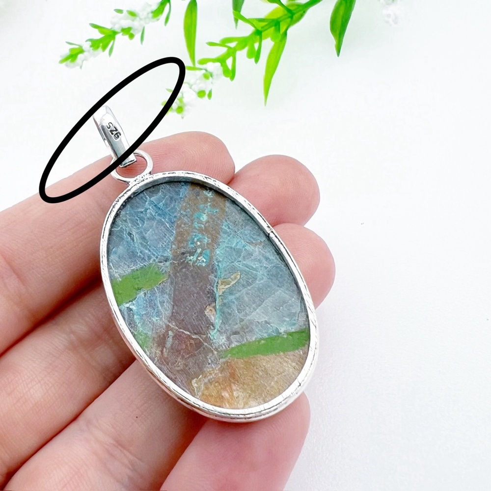 Azurite Chrysocolla Pendant Solid Sterling Silver 925 Handmade New - Picture 5 of 5
